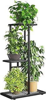 Uwenkjie Metal plant rack with 3 layers can hold 4 pots of flowers. Indoor and outdoor, with a 57.5cm corner plant rack, suitable for garden, living room, terrace, etc