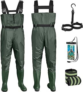 Fishing Chest Waders for Men Women with Boots Waterproof Breathable Waders Green/Brown Sizes UK 5-14