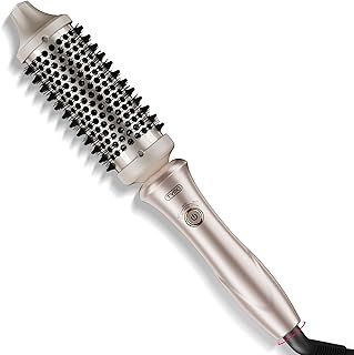 TYMO Thermal Brush - Hot Brush Hair Styler, Heated Round Curling Iron, Flexi-Fit Tech for Hair Straightening and Curling 2 in 1, 3 Temps (160℃ 180℃ 200℃), Dual Voltage, Quick & Easy, 43mm Gold