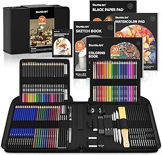 Shuttle Art 116 Pack Sketching and Drawing Pencils Set, Sketch Art Pencil Set with 4 Drawing Pads, Graphite Pencils in Zipper Case, Colouring Pencils for Artist Sketching, Art Set for Adults, Beginner