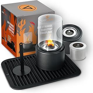 Grey Beard Bioethanol Table Top Fire Pit | With Protective Silicone Mat and Metal Flame Snuffer | Portable Indoor/Outdoor Tabletop Fireplace | Mini Burner Using Smokeless, Odourless Bio Ethanol Fuel