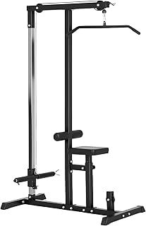 HOMCOM Lat Pull Down Machine with Extra Pulley for Seated Rows, Cable Pulley System with Adjustable Seat for Home Gym