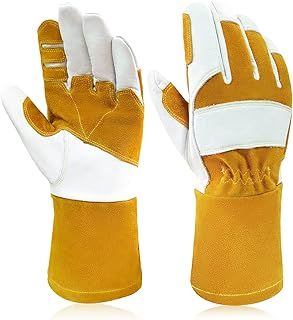 Intra-FIT Cowhide MIG Welding Gloves, Grain Leather Reinforcement on Palm and Index Finger, Long Cuff for Extra Protection for Forearm