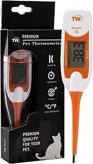 Premium Pet Thermometer For Animal Owners of Dogs Cats Horses Flexible Digital Temperature Probe Includes Vets Veterinary Hobdays Chart - Ideal for Pet First Aid Kit