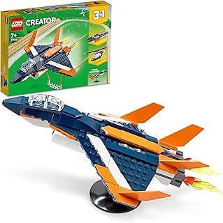 LEGO Creator 3in1 Supersonic Jet Plane to Helicopter to Speed Boat Toy Set, Buildable Vehicle Models for Kids, Boys and Girls 7 Plus Years Old 31126