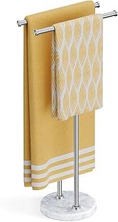 KES Free Standing Towel Rail 3X Thicker Round Marble Base for Bathroom, Double T-Shape Towel Holder Stand with 100% Natural Mable Base, 18/8 Stainless Steel, Brushed Finish, BTH237B-2