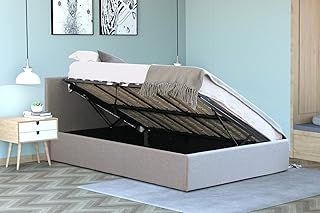 Side Lift Ottoman Bed Double Bed Frame With Under Bed Storage | Grey Bed Frame With Storage Underneath 4FT6 135 x 190cm (Double, No Mattress)