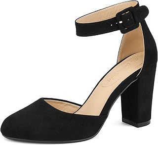 DREAM PAIRS Womens High Heels Closed Toe Court Shoes Block Ankle Strap Ladies Sandals for Wedding Angela
