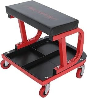 Bargains Crown Workshop Stool on Wheels with Padded Seat & Tool Tray Storage | Mechanics Stool Roller Seat 150 Kg Capacity | Heavy Duty Mechanic Stool Car Creeper for Workshop Garage Auto Repair