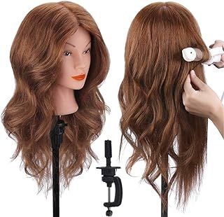 TopDirect Training Head 18inch 100% Real Hair Cosmetology Hairdressing Mannequin Manikin Doll with Table Clamp Holder + Braid Set