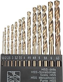 True 5% Cobalt Drill Bit Set, 13Pcs M35 High Speed Steel Twist Drill Bits 1.5mm-6.5mm, 135° Split Point Extremely Heat Resistant for Stainless Steel, Cast Iron, Hard Metal, Plastic, Wood