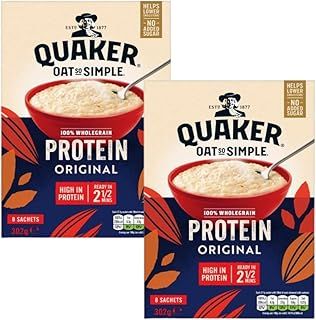 Credo Gifts Protien Porridge Bundle With Quaker Oat So Simple Protein Original Porridge Sachets 8x38g Bags, 302g Box (2 Pack)