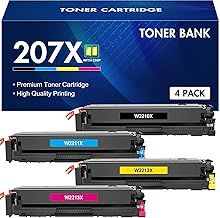 207X 207A Toner Cartridge 4 Pack (With Chip) Multipack for HP 207X Color Laserjet Pro MFP M283fdw M255dw M282nw M283fdn M255nw M283 M255 M282 W2210X W2211X W2212X W2213X - Black Cyan Yellow Magenta