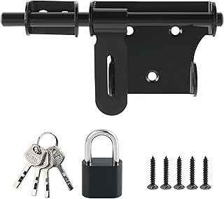 SAYAYO Gate Latch Bolt Lock with Padlock & 4 Keys Gate Locks for Wooden Gates Garden Shed Locks, 6-Inch Stainless Steel Matte Black, EMS350B-SET