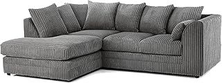New Luxor Fabric Corner Sofa Grey | Soft Jumbo Cord 3-4 Seater Corner Sofa (Grey, Left Hand Facing)