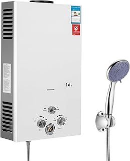 16L Gas Tankless Hot Water Heater, Portable Instant Propane Water Heater w/Shower Kit, for Camping/Travel/Houseboat/Home, 32kw
