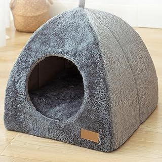 Pologmase Cat Cave Bed for Cats & Small Dogs - Tent Igloo with Removable Washable Cushion