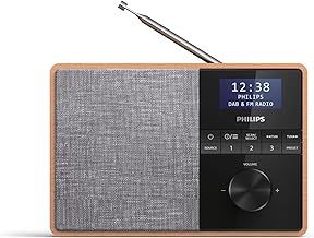 PHILIPS Audio R5505/10 Bluetooth Radio (Wooden Housing, DAB+/FM Radio, 3-Inch Driver, Kitchen Timer, Mains or Battery Operated), Brown/Grey, 20.7 L x 10.6 W x 14.1 H
