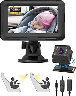 eSynic 1080P Baby Car Camera USB Baby Car Mirror 4.3'' Display Baby Car Monitor Camera Car Seat Camera for Car Back Seat with Night Vision Wide Angle Rear View Child Car Seat Mirror for Baby Kid Pet