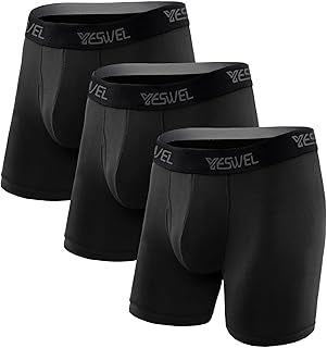 Mens Bamboo Boxers, Longer Leg Boxer Shorts with Fly, Anti - Chafing Underwear Trunks, No Itchy Labels Underpants Pack of 3 (S-4XL)