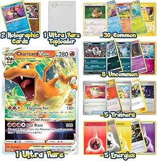 Pokemon Cards Pack - 50 Cards with Guaranteed Holos, 1 Ultra Rare Card, and 1 Toploadar - Compatible with Pokemon TCG, Trading Card Games, Pokémon Cards Pack, Pokemon Toys for Boys & Girls!