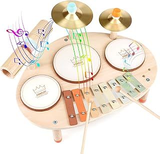 Vanplay Kids Toys Wooden Kids Drum Kit Musical Instruments For Toddlers Wooden Toys Baby Drum Musical Toys For 3 4 5 Year Old Boys Girls
