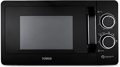 Tower T24042BLK Manual Microwave with Sleek Mirror Door, 800W, 20L, Black & Chrome