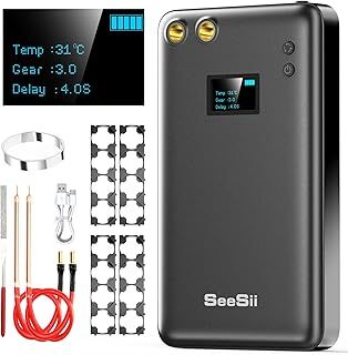 Spot Welder, Seesii 80 Gears Adjustable Portable Welder with LCD Screen,Built-in 6000ma-h Battery 5m Nickel & 4X4 Holders for 0.1/0.15mm Strip Welding Making Packs, Black