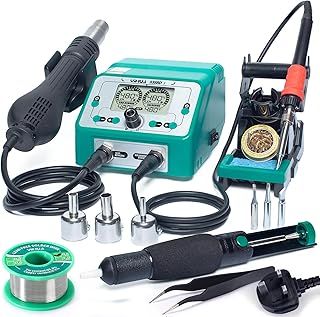YIHUA 938BD-I 110W EVO Hot Air Gun Rework Station 2-in-1 Soldering Iron Kit Station with Dual Temperature Displays Sleep Mode (UK Plug)
