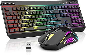 K20 Wireless Keyboard and Mouse Combo, UK Layout Full Size Keyboard with Multimedia Keys + 7D 4800DPI Optical Mice, Rechargeable RGB Gaming/Office Set for PC Laptop (Black)