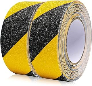 2 Rolls yellow and black Anti Slip Tape High Traction strong grip Tape Safety stair treads Self Adhesive Non-slip tape,50mm * 10m Warning Tape use Bomei Pack