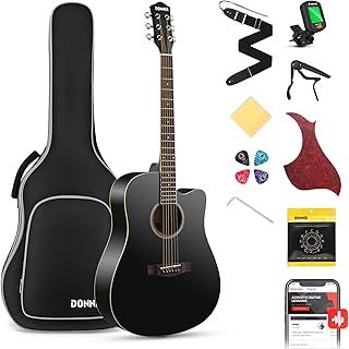 Donner Guitar Acoustic Full Size 4/4 Cutaway Beginner Adult Guitar Kit with Gig Bag Tuner Strap Strings Capo Picks (Black)