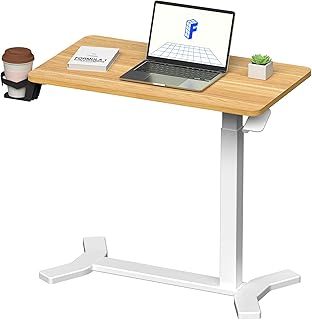 FLEXISPOT Standing Desk Height Adjustable Overbed Desk with Desktop Sit Stand Up Stable Steel (White Frame+Maple Top)