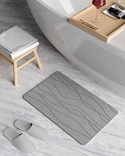 Stone Bath Mat Quick Dry, Diatomaceous Earth Shower Mat, Non-Slip, Super Absorbent, Grey 23.5" x 15.5"