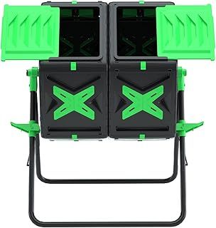140L Dual Chamber Compost Bin Rotating Composter Tumbler with Easy-Turn, Fast-Working System for Garden, Black&Green