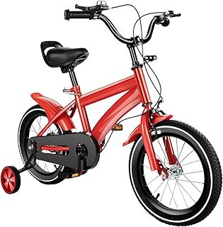 14 Inch Kids Bike for 3-7 Years Boys & Girls, Children Bike with Stabilisers & Bell, Kids Bicycle with Basket & Fenders, Beginner Bike Kids Cycle Adjustable Seat