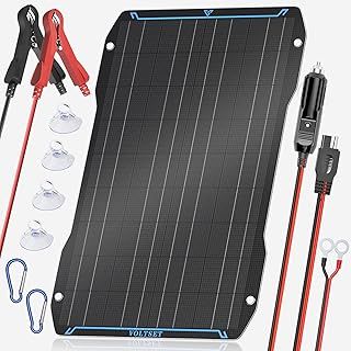 30W Solar Panel Car Battery Charger, 12V ETFE Portable Waterproof Solar Power Trickle Battery Charger & Maintainer for Car, Boat, RV, and Motorcycles with Cigarette Lighter ＆ Alligator Clips