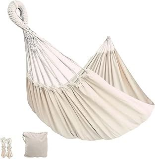 Outdoor Canvas Hammock Double Cotton Hammock 260x150cm Load 250kg with Carrying Bag for Patio Porch Garden Backyard Lounging Outdoor and Indoor