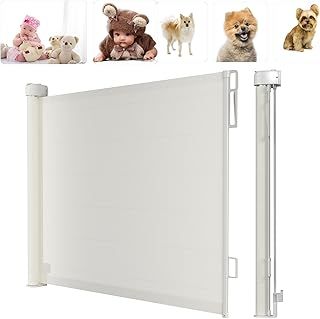 VickyHome Stair Gate For Baby, Metal Extra Wide Baby Gate Mesh Retractable Dog Gate Stairways/Hallways/Indoor/Outdoor, One Hand Operation, Safety Locking Mechanism, 130cm * 88.9cm (L*W), White