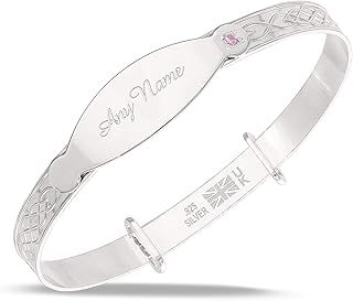 Dolce Valentina DV Children's Baby Girl Bangle, 925 Sterling Silver Personalised Girlish Bracelet for Christening, Baptism, Birthday or Baby Shower, 0-1yrs