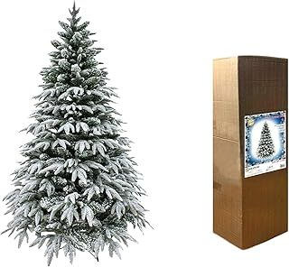 SHATCHI 7ft/2.1m Lapland Fir Snow Covered Bushy Artificial Christmas Tree Flocked 1205 PE/PVC Tips Hinged Branches Metal Stand Xmas Home Snowy Decorations, Green, 210CM