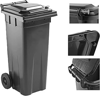 140L Compact Size Grey Indoor Outdoor Wheelie Bin Ideal For Commercial Industrial & Home Complete With Rubber Wheels