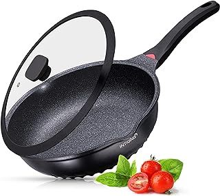 INTIGNIS® Premium 28 cm Deep Frying Pan with Lid | Anti-Scratch | Induction Compatible | Non-Stick Interior | Heat Resistant Handle | Perfect for Everyday Cooking (Black)