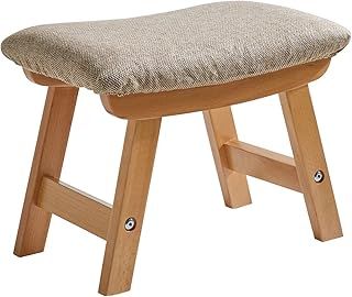 Aibiju Wooden Footstool, Foot Stool Ottoman Pouffe Padded Chair Stool with Removable Cover 4 Beech Legs Suitable for Bedroom, Living Room and Kitchen, (Natural leg + Beige cushion), YDEU-1358