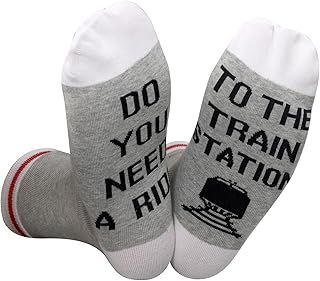 JTOUK Do You Need a Ride To The Train Station Funny Train Crew TV Show Inspired Socks for Fans