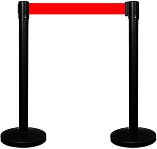 Queue Barrier with 2 Meter Nylon Belt | Black Queue Barrier with Red Retractable Belt | Durable Crowd Control Barrier with Power Coated Iron Finish for Queue Management, Events (2)