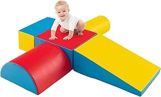 COSTWAY 5 Pieces Baby Climb and Crawl Foam Play Set, Colorful Children's Educational Software Activity Toys, Soft Climbing Blocks for Toddlers, Preschoolers (Red+Yellow+Blue)