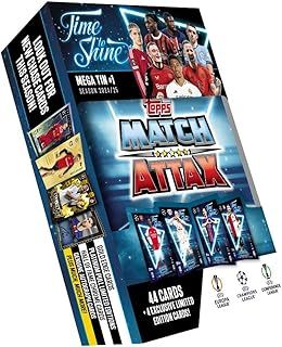 Topps Match Attax 24/25 - Mega Tin 'Time to Shine' - Tin 1 - contains 44 Match Attax cards plus 4 exclusive LE's - Bukayo Saka, Benjamin Šeško, Vitinha and Santiago Giménez!