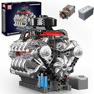 Mould King 10171 Technik V8 Engine Model Building Kit - 487 PCS to Build Your Own Mini Engine That Works - DIY STEM Project for Kids/Teens, MOC Hobby Building Blocks Kit for Adults