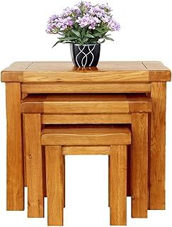 Aurotrice Rongyuan Solid OAK Nest of 3 Tables Wooden Side Nesting Wood End Coffee Lamp Table Rustic Sets